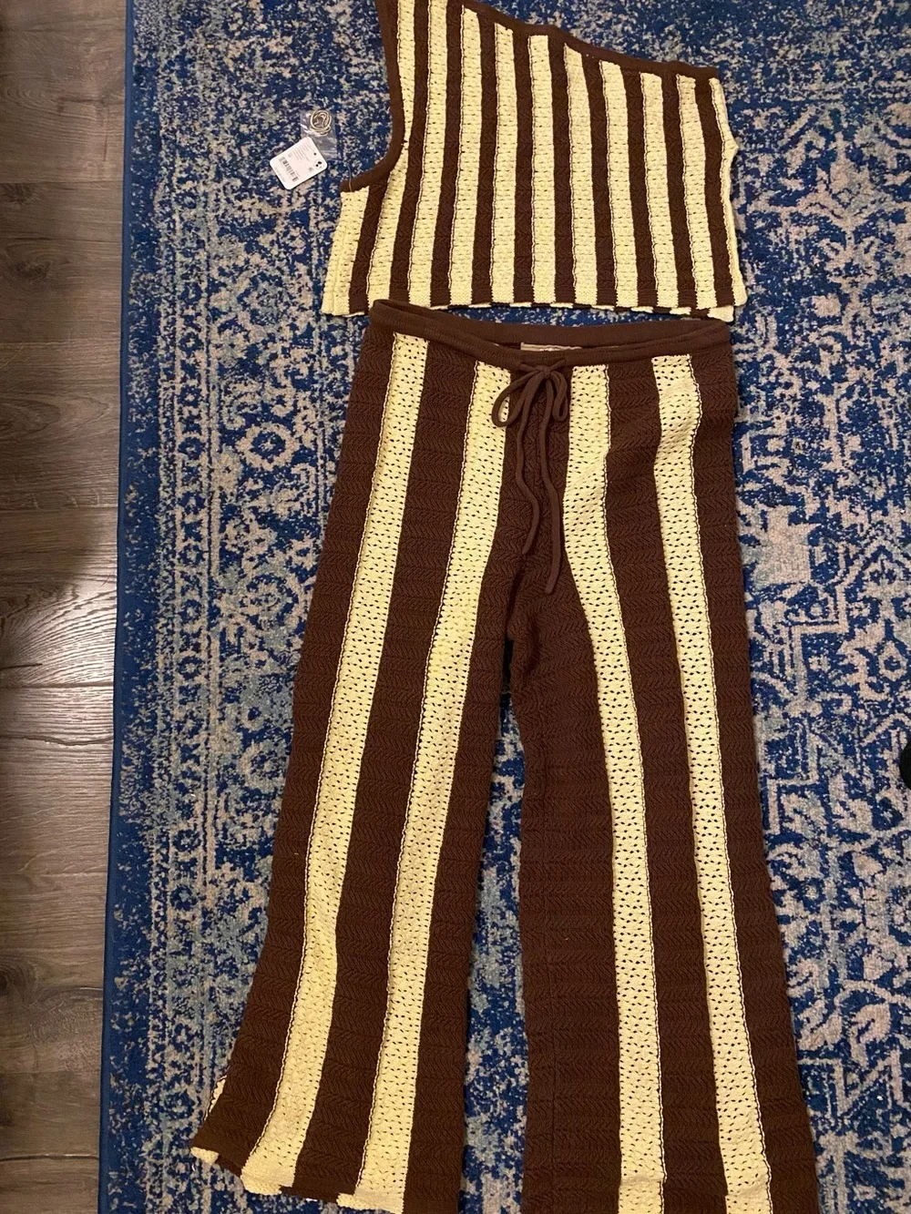 Free People Striped Knit Joggers and Top in Brown and Cream
